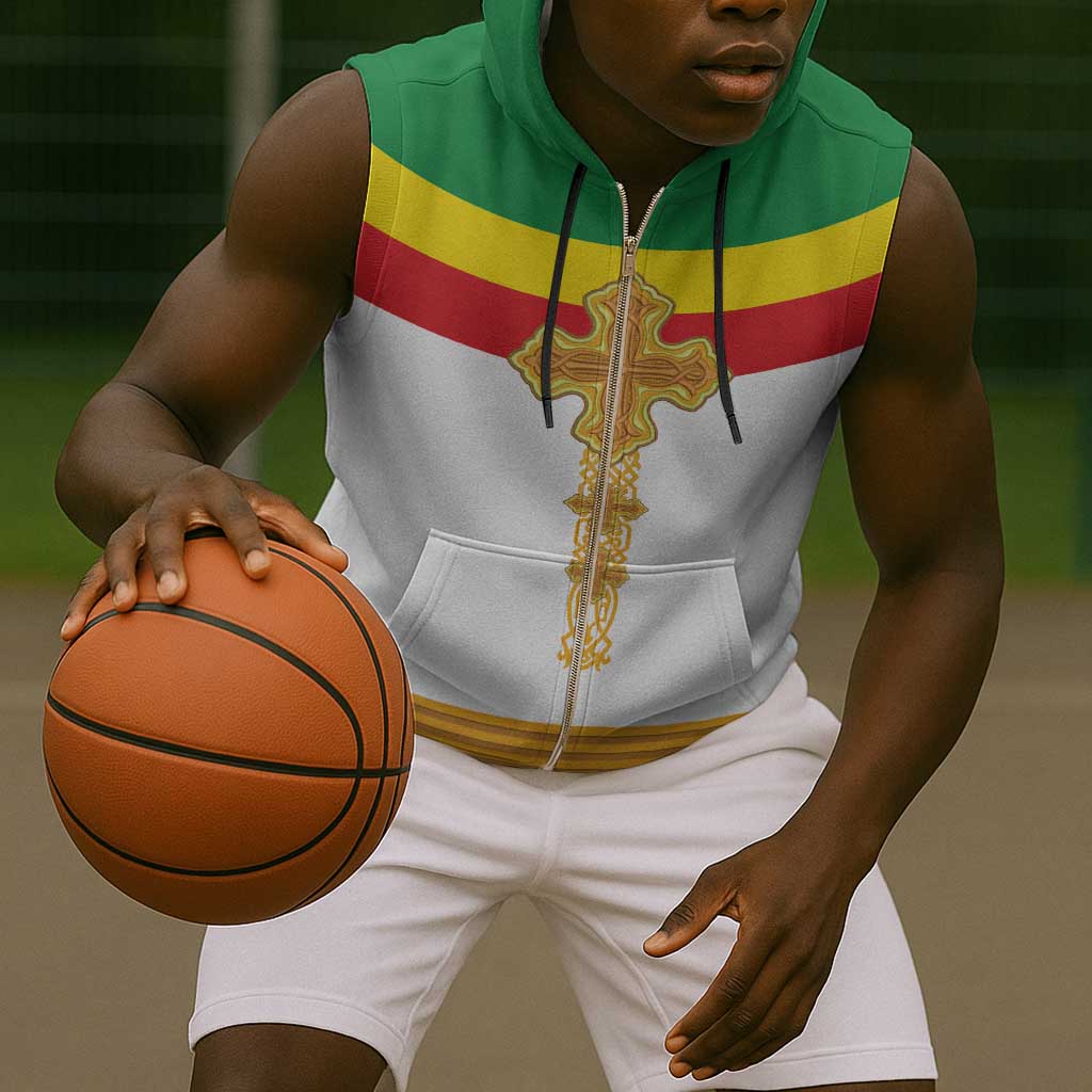 Meskel Ethiopia Sleeveless Zip Hoodie True Cross - African Pride
