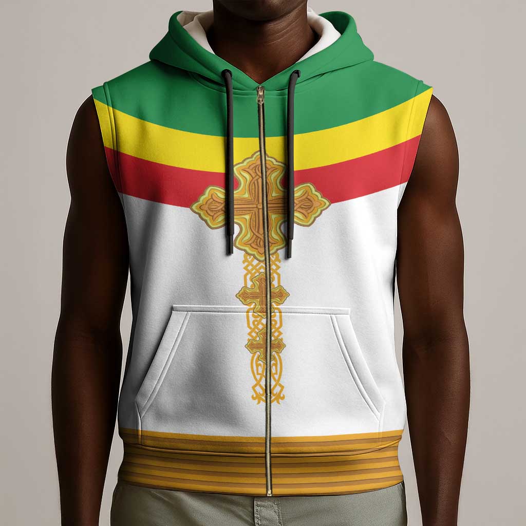 Meskel Ethiopia Sleeveless Zip Hoodie True Cross - African Pride