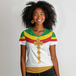 Meskel Ethiopia Women V-Neck T-Shirt True Cross - African Pride