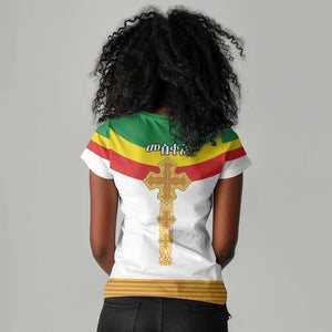 Meskel Ethiopia Women V-Neck T-Shirt True Cross - African Pride