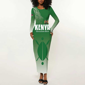Custom Kenya Football Long Sleeve Bodycon Dress Go Harambee Stars - African Pride