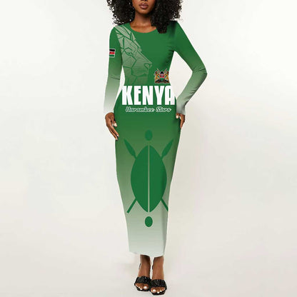 Custom Kenya Football Long Sleeve Bodycon Dress Go Harambee Stars - African Pride
