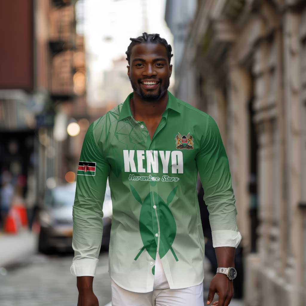 Custom Kenya Football Long Sleeve Button Shirt Go Harambee Stars - African Pride