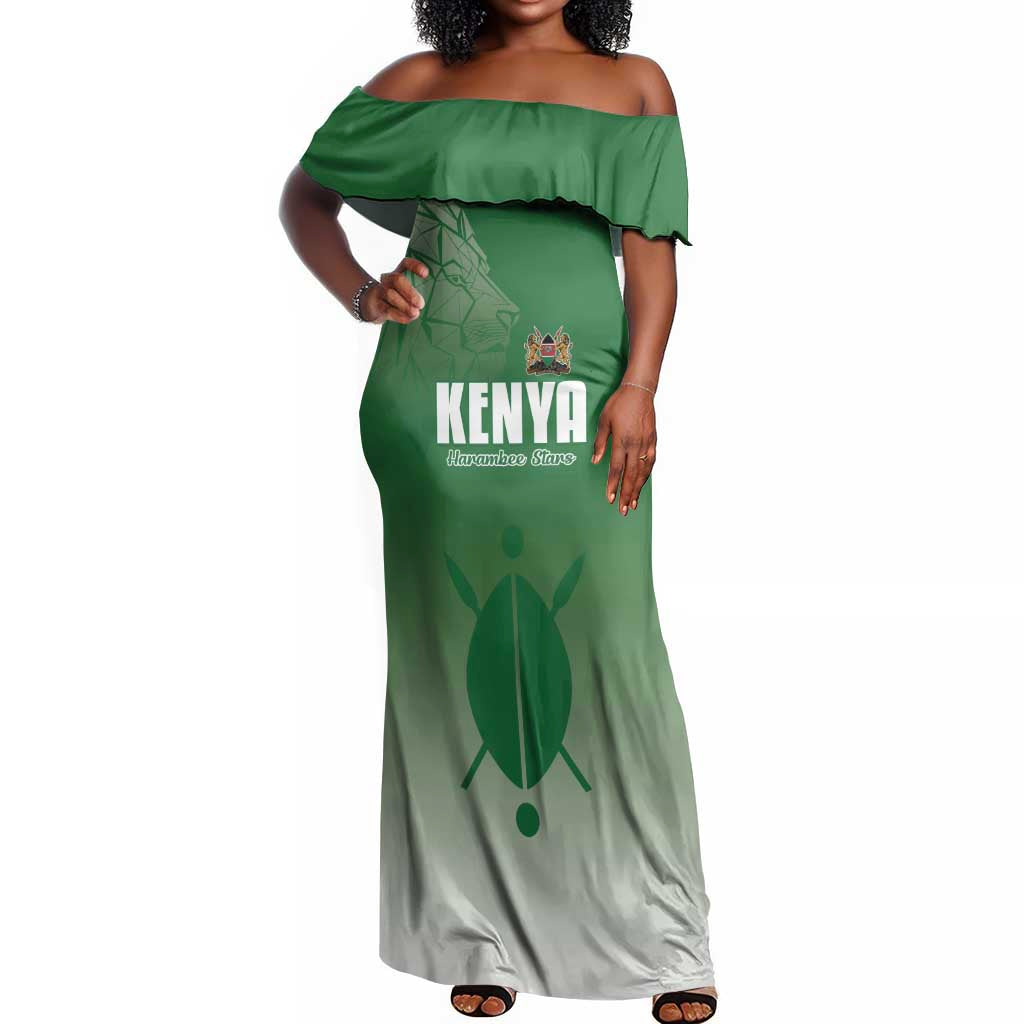 Custom Kenya Football Off Shoulder Maxi Dress Go Harambee Stars - African Pride
