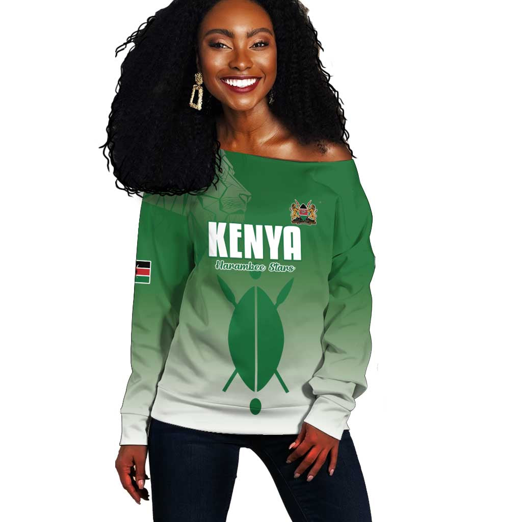 Custom Kenya Football Off Shoulder Sweater Go Harambee Stars - African Pride