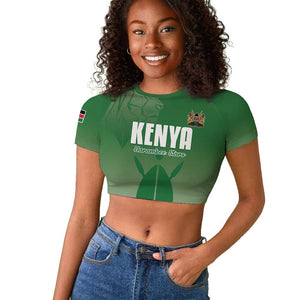 Custom Kenya Football Raglan Cropped T shirt Go Harambee Stars - African Pride