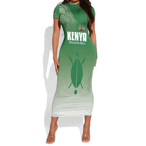 Custom Kenya Football Short Sleeve Bodycon Dress Go Harambee Stars - African Pride