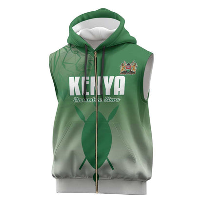 Custom Kenya Football Sleeveless Zip Hoodie Go Harambee Stars - African Pride