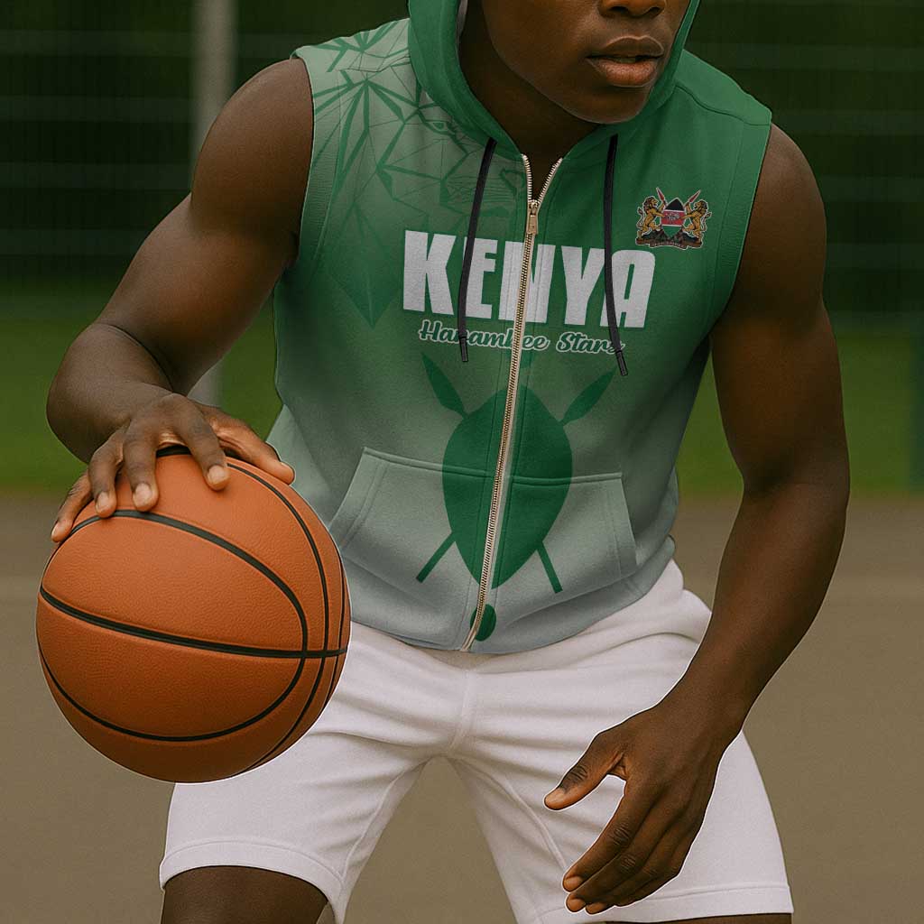 Custom Kenya Football Sleeveless Zip Hoodie Go Harambee Stars - African Pride
