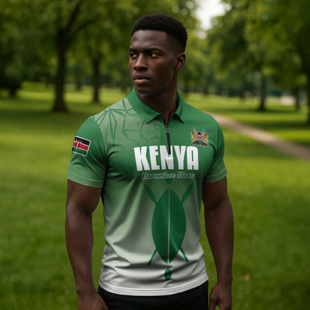 Custom Kenya Football Zipper Polo Shirt Go Champions Harambee Stars