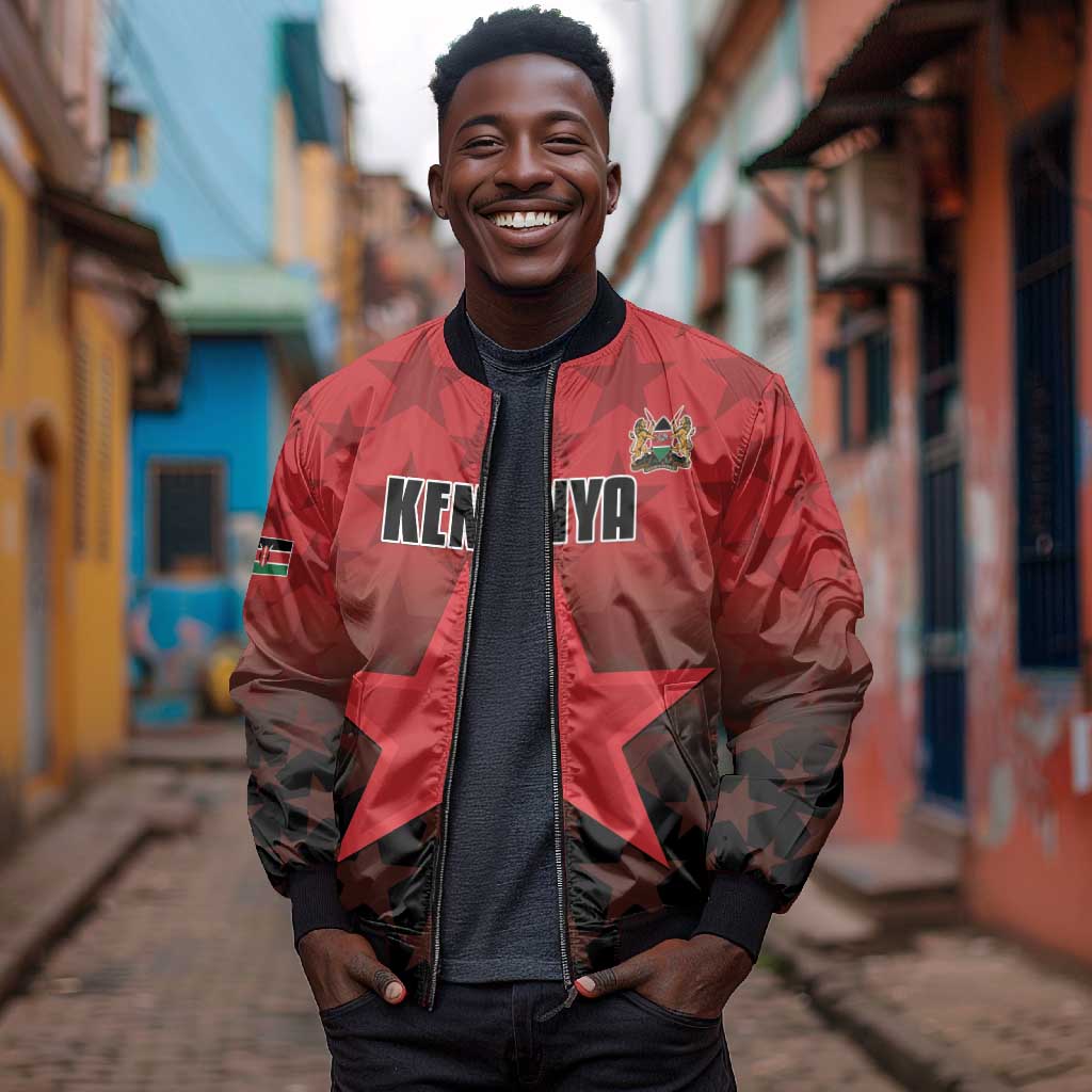 Custom Kenya Football Bomber Jacket Harambee Harambee Stars - Red Jersey - African Pride