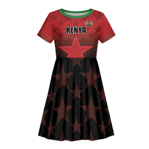 Custom Kenya Football Kid Short Sleeve Dress Harambee Harambee Stars - Red Jersey - African Pride