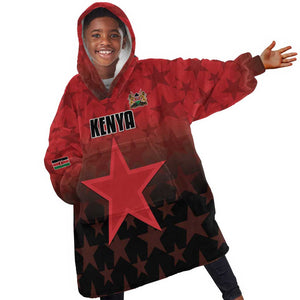 Custom Kenya Football Kid Wearable Blanket Hoodie Harambee Harambee Stars - Red Jersey - African Pride