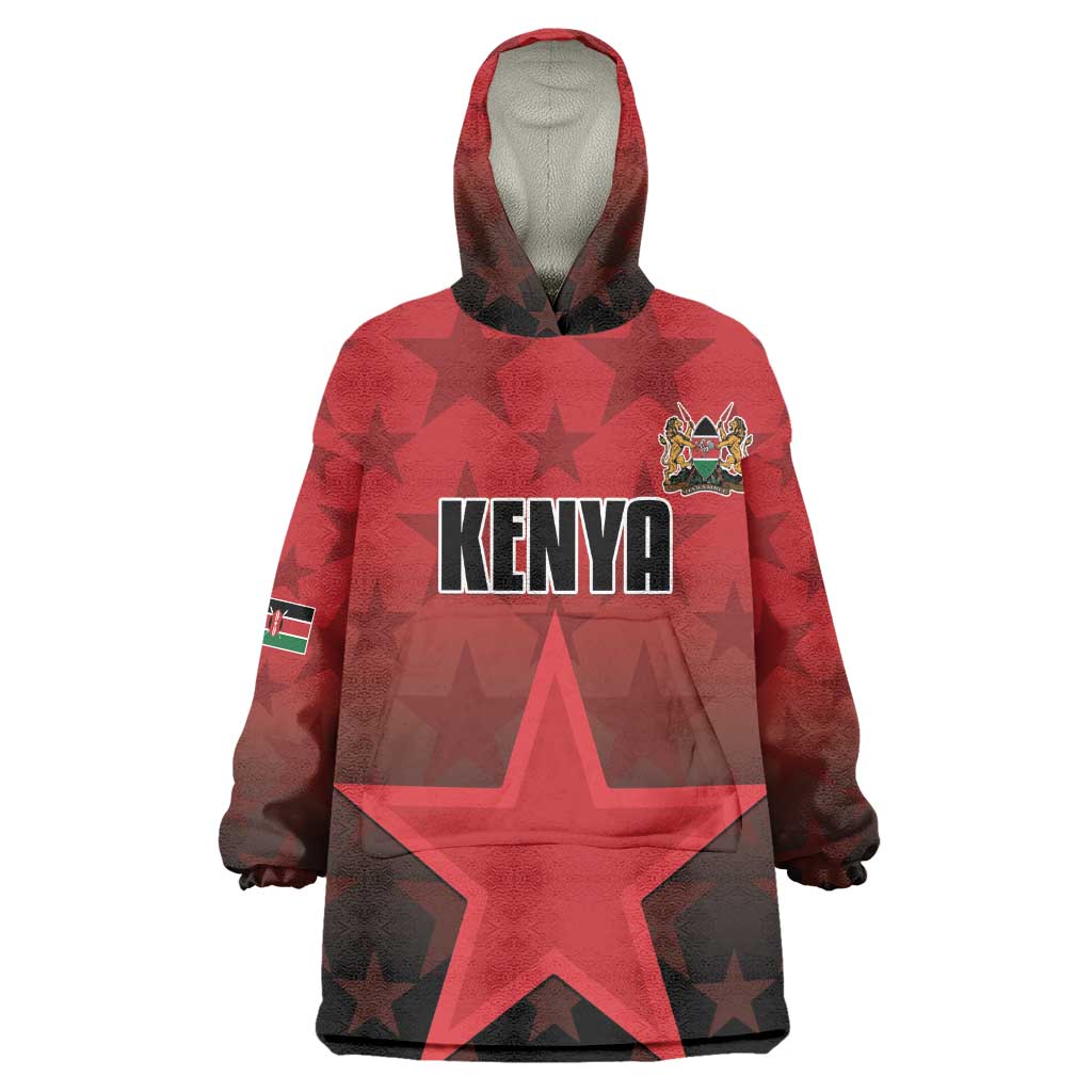Custom Kenya Football Kid Wearable Blanket Hoodie Harambee Harambee Stars - Red Jersey - African Pride