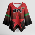 Custom Kenya Football Kimono Sleeve Blouse Go Harambee Stars - Red Jersey