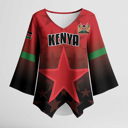 Custom Kenya Football Kimono Sleeve Blouse Go Harambee Stars - Red Jersey