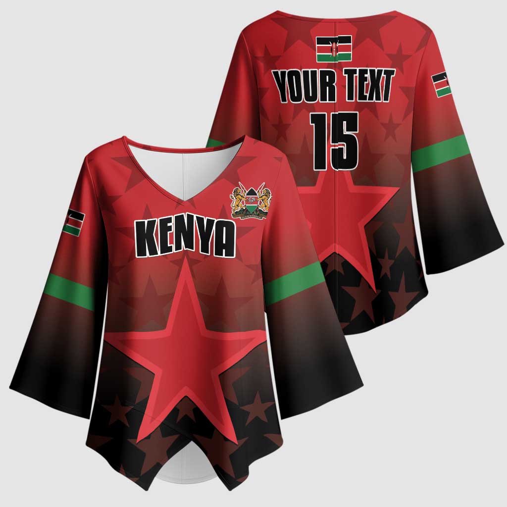 Custom Kenya Football Kimono Sleeve Blouse Go Harambee Stars - Red Jersey