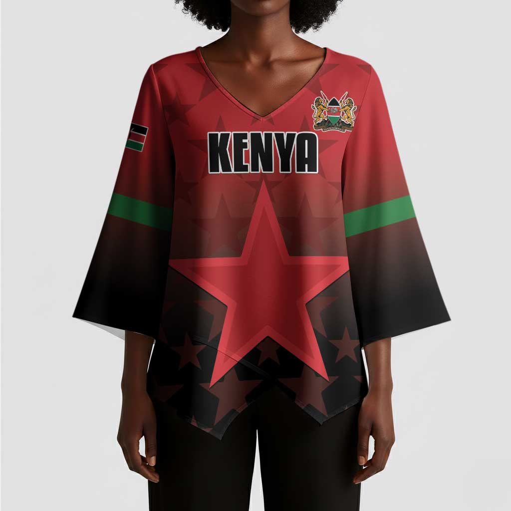 Custom Kenya Football Kimono Sleeve Blouse Go Harambee Stars - Red Jersey