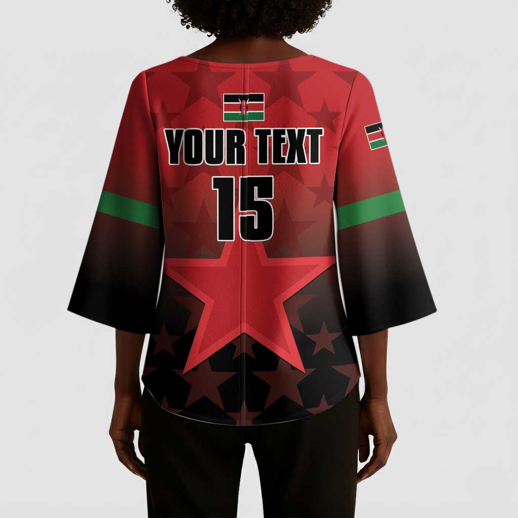 Custom Kenya Football Kimono Sleeve Blouse Go Harambee Stars - Red Jersey