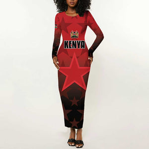 Custom Kenya Football Long Sleeve Bodycon Dress Harambee Harambee Stars - Red Jersey - African Pride