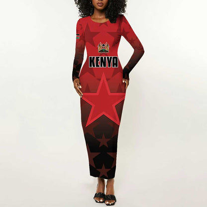 Custom Kenya Football Long Sleeve Bodycon Dress Harambee Harambee Stars - Red Jersey - African Pride