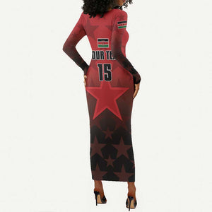 Custom Kenya Football Long Sleeve Bodycon Dress Harambee Harambee Stars - Red Jersey - African Pride