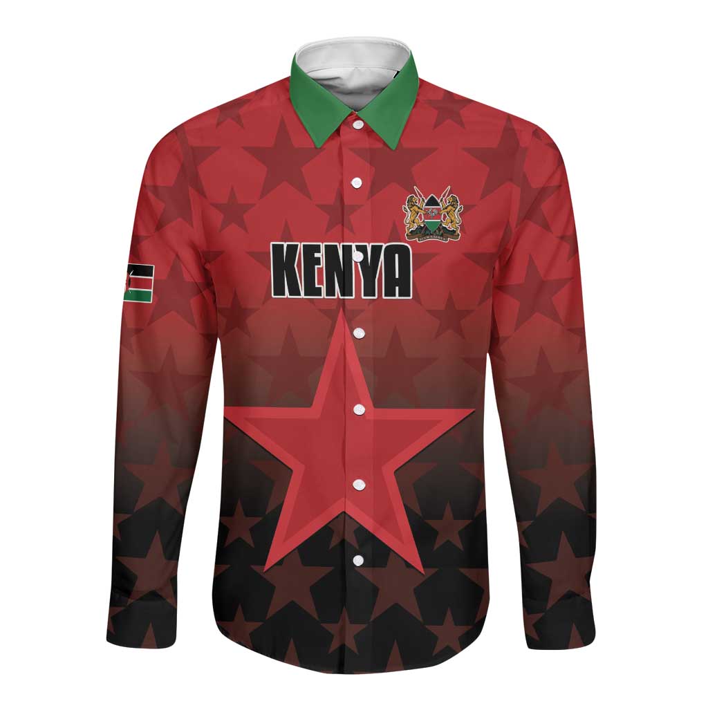 Custom Kenya Football Long Sleeve Button Shirt Harambee Harambee Stars - Red Jersey - African Pride