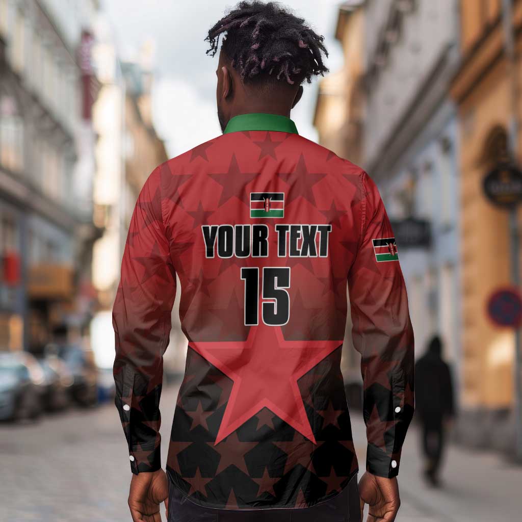Custom Kenya Football Long Sleeve Button Shirt Harambee Harambee Stars - Red Jersey - African Pride