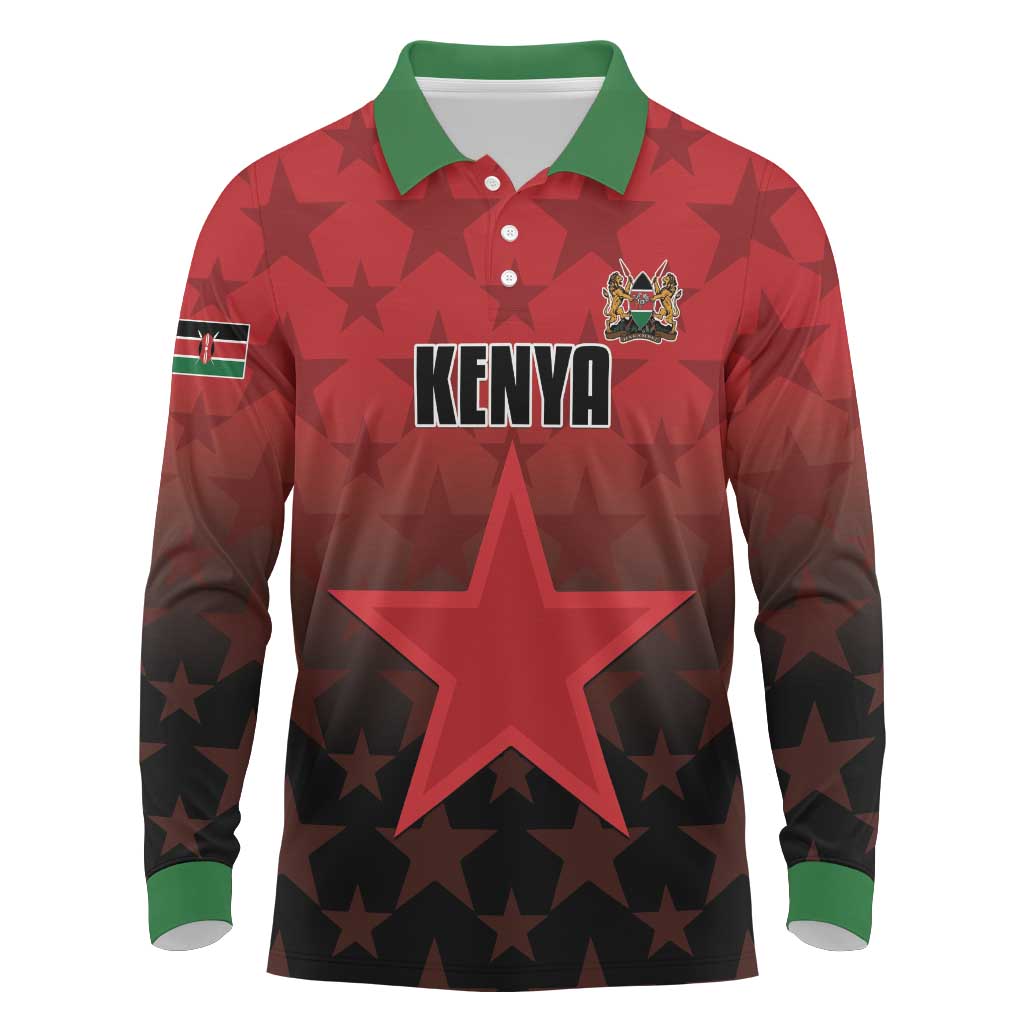 Custom Kenya Football Long Sleeve Polo Shirt Harambee Harambee Stars - Red Jersey - African Pride