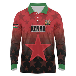 Custom Kenya Football Long Sleeve Polo Shirt Harambee Harambee Stars - Red Jersey - African Pride