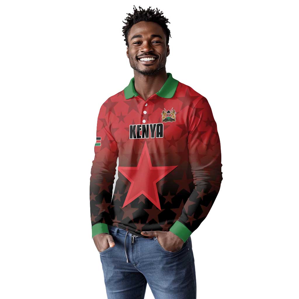 Custom Kenya Football Long Sleeve Polo Shirt Harambee Harambee Stars - Red Jersey - African Pride