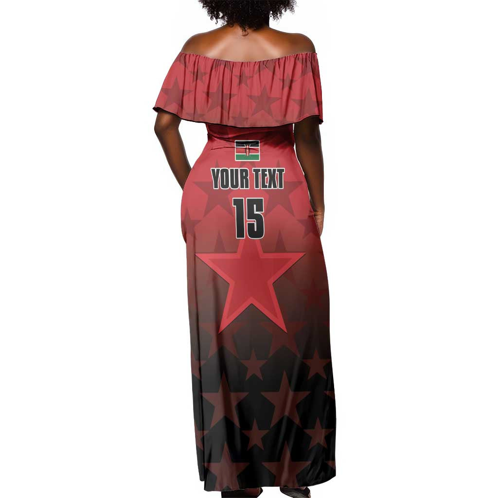 Custom Kenya Football Off Shoulder Maxi Dress Harambee Harambee Stars - Red Jersey - African Pride