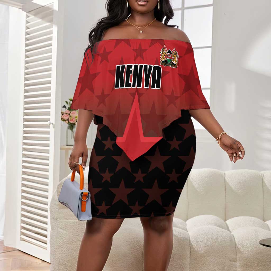 Custom Kenya Football Off Shoulder Short Dress Harambee Harambee Stars - Red Jersey - African Pride