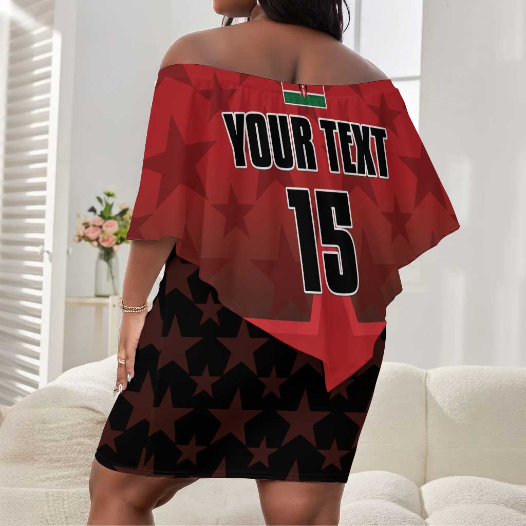 Custom Kenya Football Off Shoulder Short Dress Harambee Harambee Stars - Red Jersey - African Pride