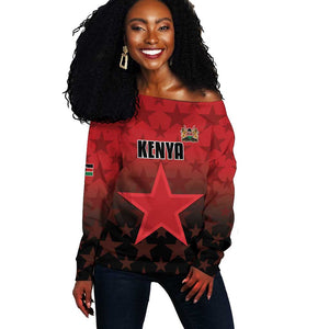 Custom Kenya Football Off Shoulder Sweater Harambee Harambee Stars - Red Jersey - African Pride
