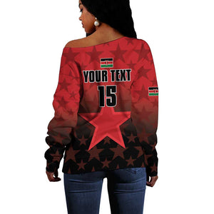 Custom Kenya Football Off Shoulder Sweater Harambee Harambee Stars - Red Jersey - African Pride