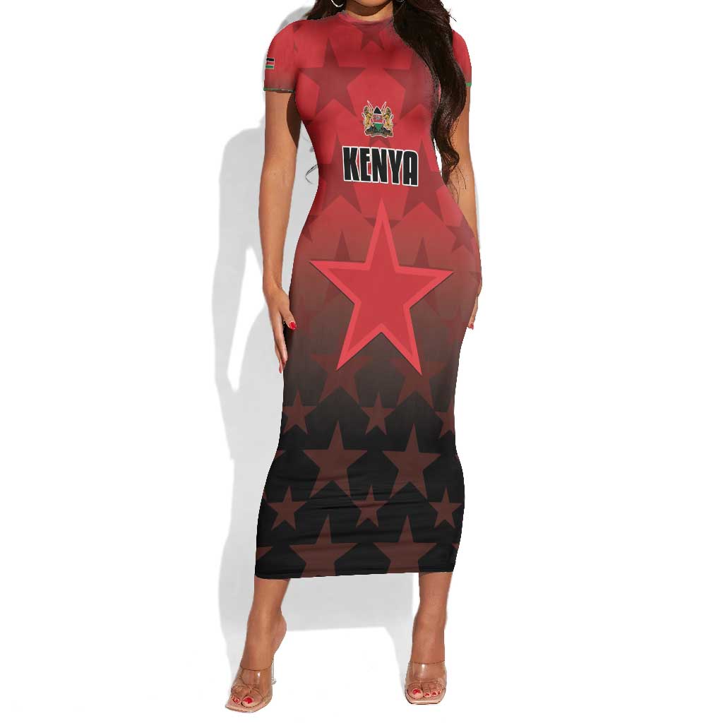 Custom Kenya Football Short Sleeve Bodycon Dress Harambee Harambee Stars - Red Jersey - African Pride