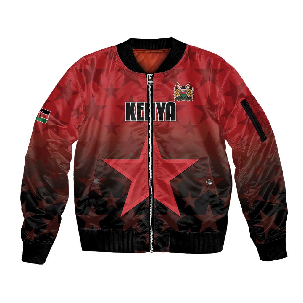Custom Kenya Football Sleeve Zip Bomber Jacket Harambee Harambee Stars - Red Jersey - African Pride