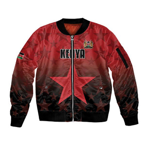 Custom Kenya Football Sleeve Zip Bomber Jacket Harambee Harambee Stars - Red Jersey - African Pride