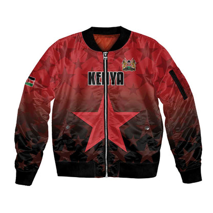 Custom Kenya Football Sleeve Zip Bomber Jacket Harambee Harambee Stars - Red Jersey - African Pride