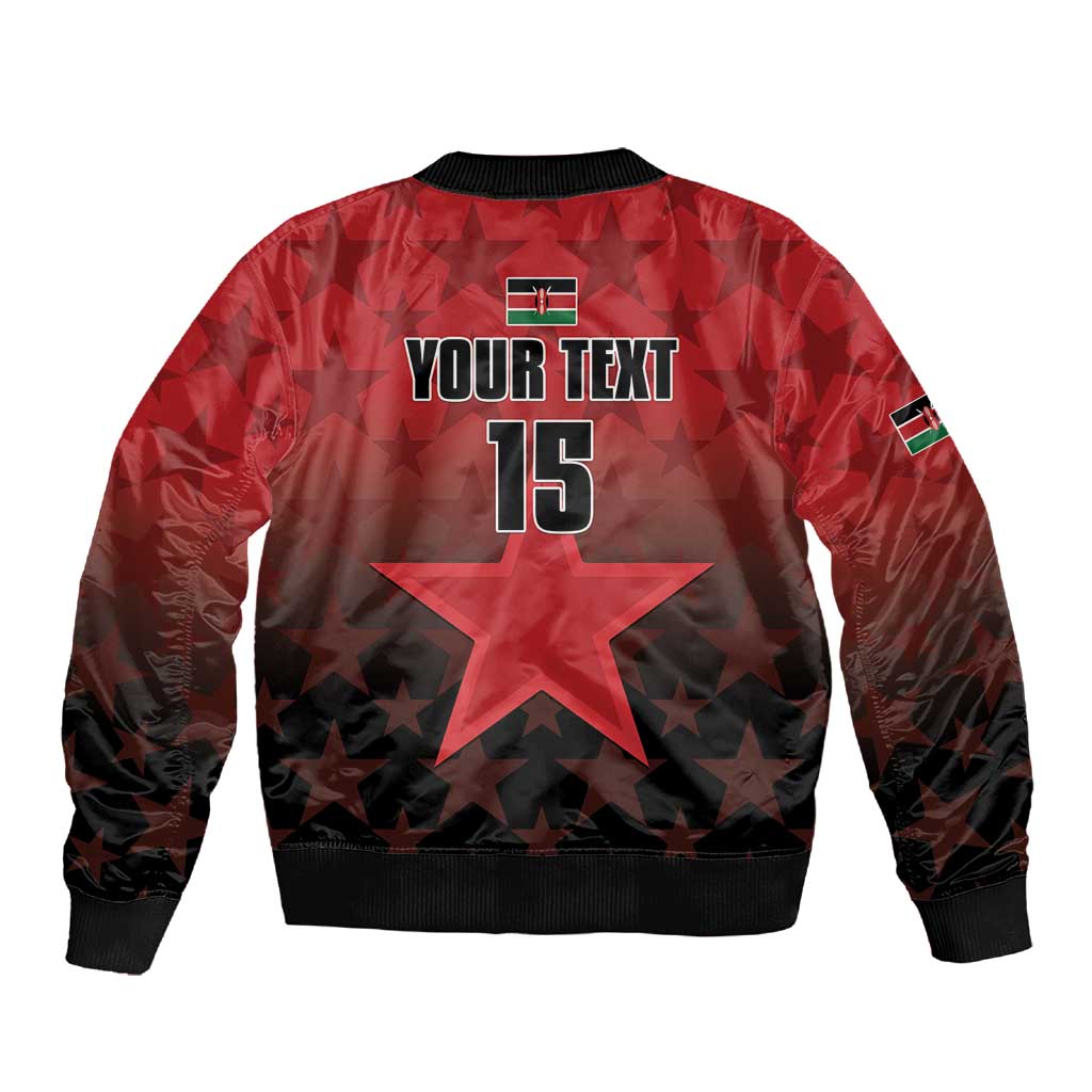 Custom Kenya Football Sleeve Zip Bomber Jacket Harambee Harambee Stars - Red Jersey - African Pride