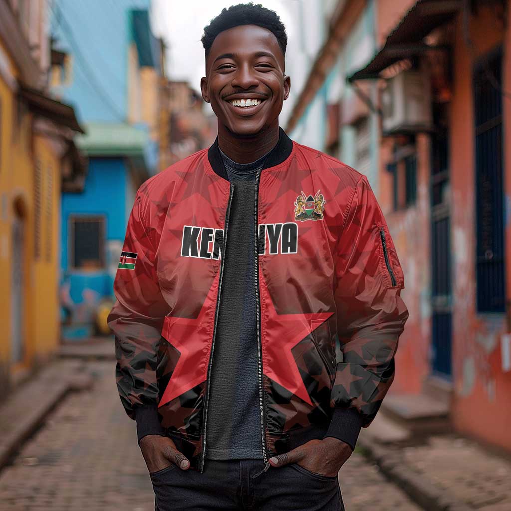 Custom Kenya Football Sleeve Zip Bomber Jacket Harambee Harambee Stars - Red Jersey - African Pride