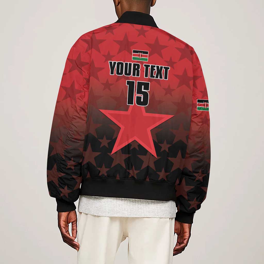 Custom Kenya Football Sleeve Zip Bomber Jacket Harambee Harambee Stars - Red Jersey - African Pride