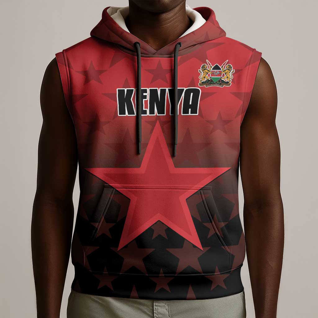Custom Kenya Football Sleeveless Hoodie Harambee Harambee Stars - Red Jersey - African Pride