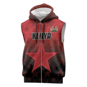 Custom Kenya Football Sleeveless Zip Hoodie Harambee Harambee Stars - Red Jersey - African Pride