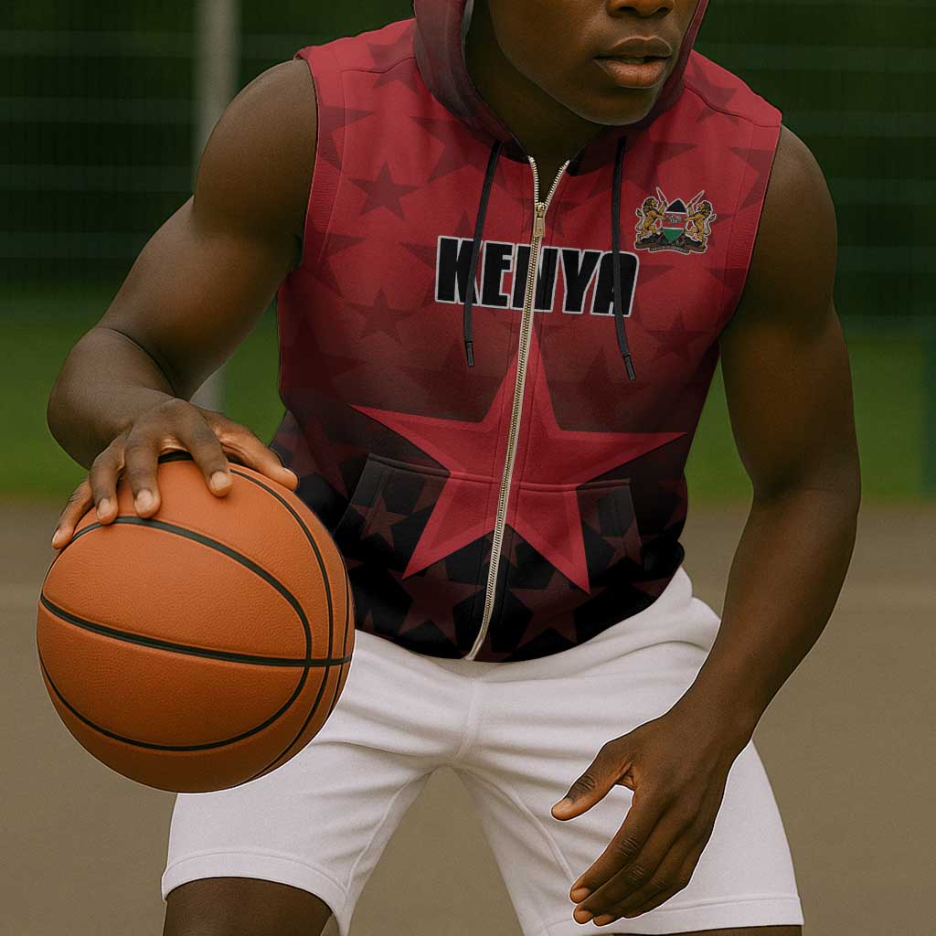 Custom Kenya Football Sleeveless Zip Hoodie Harambee Harambee Stars - Red Jersey - African Pride