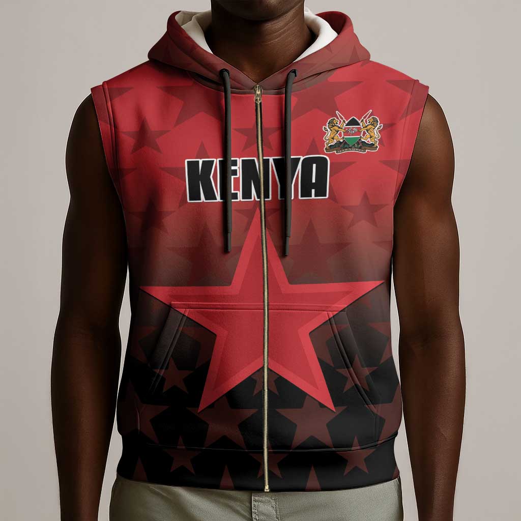 Custom Kenya Football Sleeveless Zip Hoodie Harambee Harambee Stars - Red Jersey - African Pride