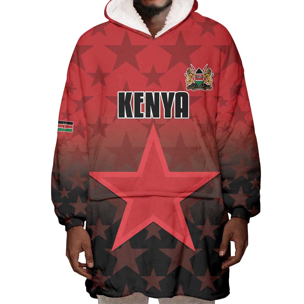 Custom Kenya Football Wearable Blanket Hoodie Harambee Harambee Stars - Red Jersey - African Pride