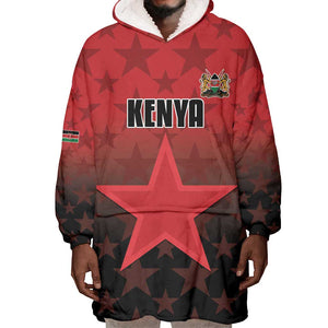 Custom Kenya Football Wearable Blanket Hoodie Harambee Harambee Stars - Red Jersey - African Pride