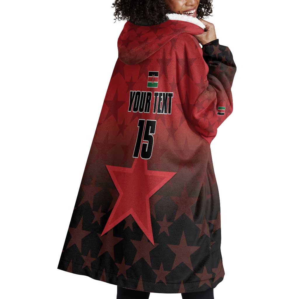 Custom Kenya Football Wearable Blanket Hoodie Harambee Harambee Stars - Red Jersey - African Pride